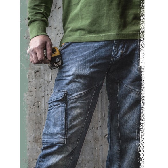 DIKE PARTNER DENIM BLUE STONE WASHED TROUSSERS