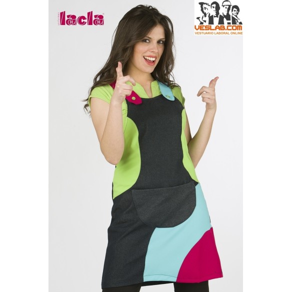 LACLA MULTICOLORED DENIM PINAFORE