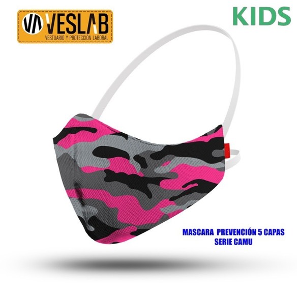 máscara de prevención 5 capas kids línea camu 1