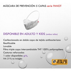 MÁSCARA DE PREVENCION 5 CAPAS PANOTS GRIS CLARO