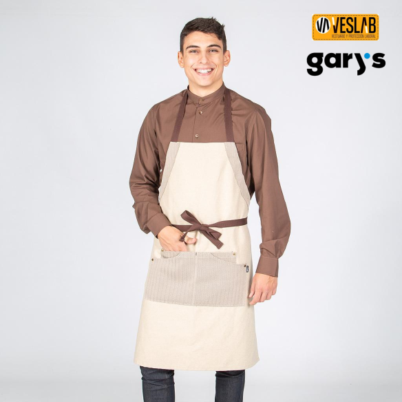 Apron with Beige Combi Herringbone Bib | Work Clothes | VESLAB.COM