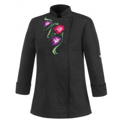 chaqueta cocina señora slim fit black flowers negra m/l 1