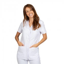 Casaca sanitaria blanca de microfibra para mujer | Uniformes Garys | Veslab