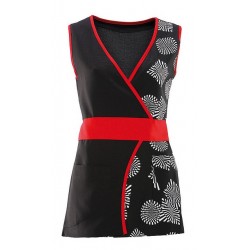 kimono estampado bicolor ribete y cintura roja 2