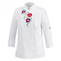 chaqueta cocina mujer slim fit white flowers 1