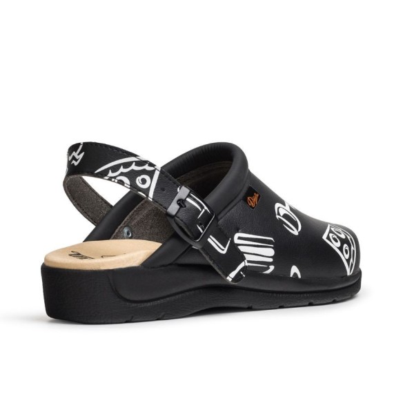Zueco sanitario estampado PISA negro detrás | Dian