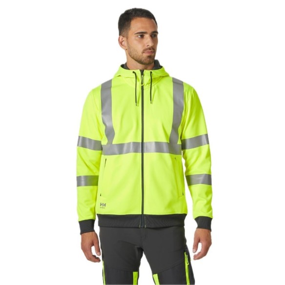 Sudadera con capucha y cremallera de alta visibilidad Addvis modelo delante | Helly Hansen Workwear