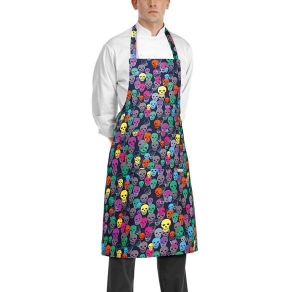 Tablier de cuisine avec bavette imprimé COLOR SKULLS | Egochef