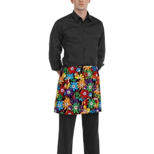 Delantal de camarero corto estampado PEACE AND LOVE Egochef | Veslab