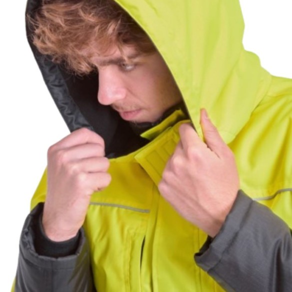 Mono impermeable encoixinat d’alta visibilitat caputxa