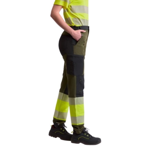 Pantalón elástico tricolor de alta visibilidad C3555 verde 3