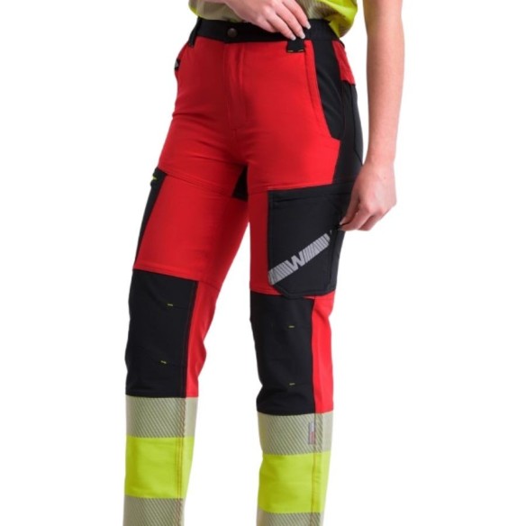 Pantalón elástico tricolor de alta visibilidad C3555 rojo 3