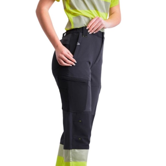 Elastic tricolor grey pants with high visibility C3555