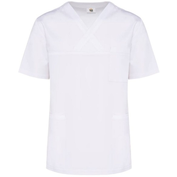 Short-Sleeve Poly-Cotton Unisex white Scrub Top