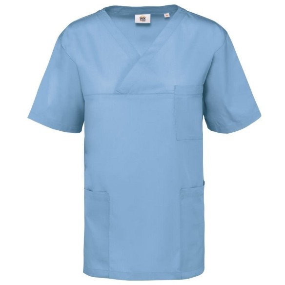 Short-Sleeve Poly-Cotton Unisex sky blue Scrub Top