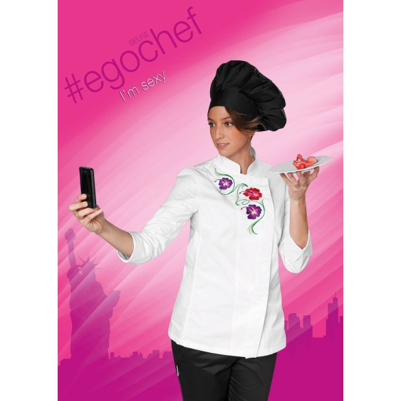 chaqueta cocina mujer slim fit white flowers 2